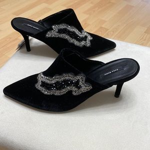 ZARA    BRAND NEW Embellished  VELVET MULES SIZE 9 , point toe